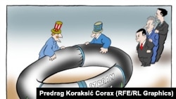 Карикатура Предрага Кораксича на тему о проекте "Южный поток". 