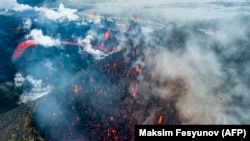 Извержение вулкана Ключевская сопка в марте 2021 года