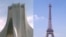 Iran--France-Azadi Tower in Tehran (left) and Eiffel Tower in Paris, 2008