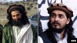 A combined photo of an undated handout image showing Khan Said Sanja, also known as Khalid (left), who is thought to have been named interim head Chief of the Tehrik-e Taliban Pakistan (TTP) after the death of Taliban leader Hakimullah Mehsud (right)