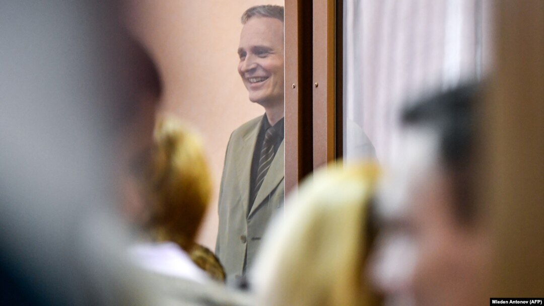 Jehovah's Witnesses face persecution in Russia. Here, Dennis Christensen, a Danish member of the religious group, awaits the verdict of his case in the town of Oryol, western Russia, in 2019.
