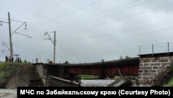 Рухнувший ж/д мост в Сретенском районе Забайкалья, 23 июля 2021 года