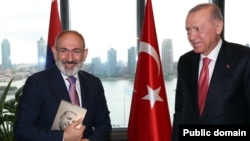 U.S. - Turkish President Recep Tayyip Erdogan and Armenian Prime Minister Nikol Pashinian meet in New York, September 24, 2024.