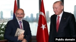 U.S. - Turkish President Recep Tayyip Erdogan and Armenian Prime Minister Nikol Pashinian meet in New York, September 24, 2024.