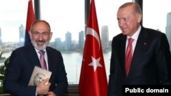 U.S. - Turkish President Recep Tayyip Erdogan and Armenian Prime Minister Nikol Pashinian meet in New York, September 24, 2024.