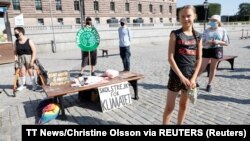 Грета Тунберг на пятничном протесте в Стокгольме