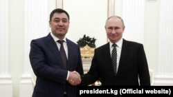 Kyrgyz President Sadyr Japarov (left) meets with Russian President Vladimir Putin in February.