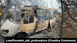 Ukraine -- Donetsk region, Kindrativka, Russian FPV drone hitting a minibus, 8Nov 