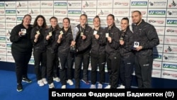 Женският отбор по бадминтон след победата на Европейското първенство в Истанбул, Турция. 15 февруари 2026 г.