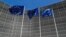 BELGIUM -- European Union flags flutter outside the EU Commission headquarters in Brussels, Belgium June 20, 2018.