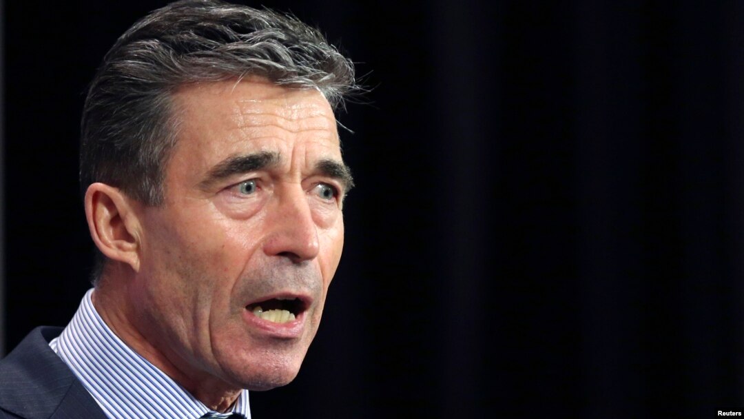 NATO Secretary-General Anders Fogh Rasmussen addresses a news conference during a NATO foreign ministers meeting at the alliance's headquarters in Brussels on April 1.