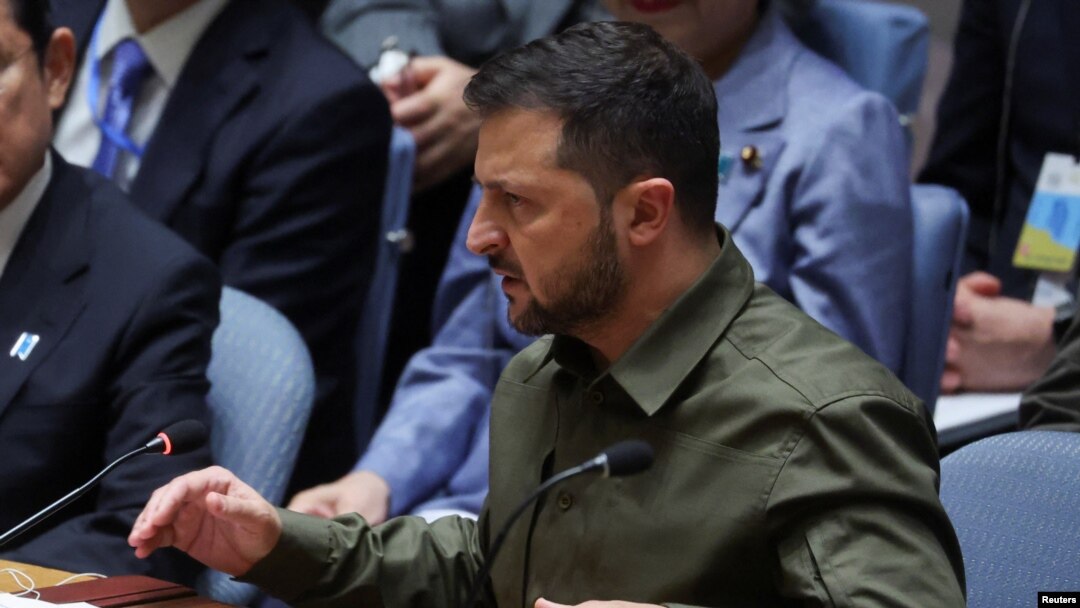 Ukrajinski predsednmik Volodimir Zelenski u obraćanju na savetu bezbednosti UN, 20. septembar 2023.