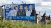 An election campaign banner showing candidates from United Russia is seen in Murmansk.