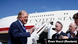 US President Donald Trump speaks to the media at Joint Base Andrews, Maryland, on September 9, 2026.