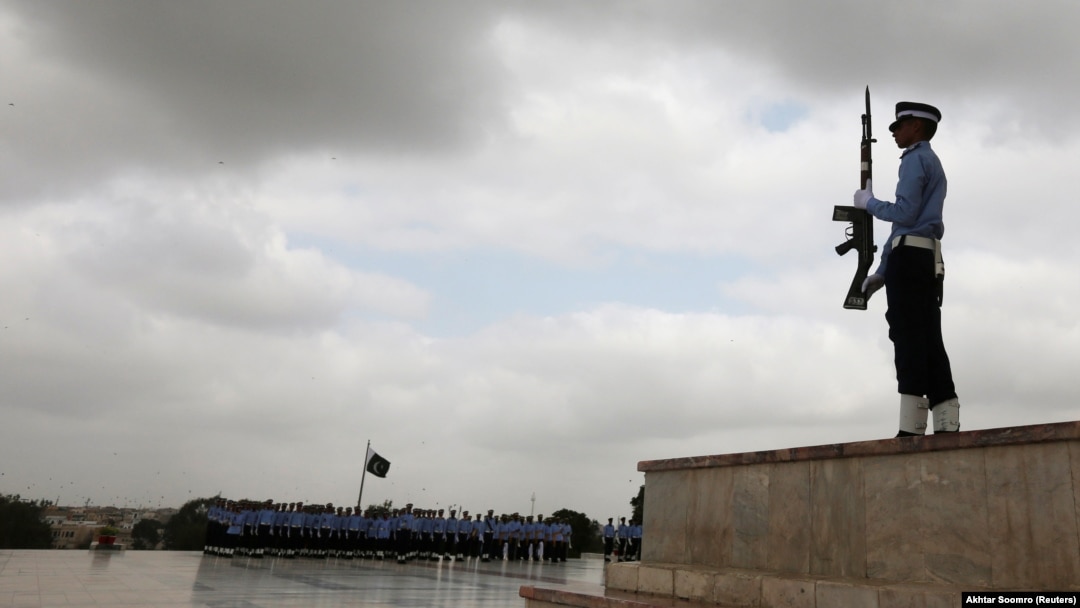 A member of Pakistan's Air Force at the mausoleum of Muhammad Ali Jinnah in Karachi (file photo)
