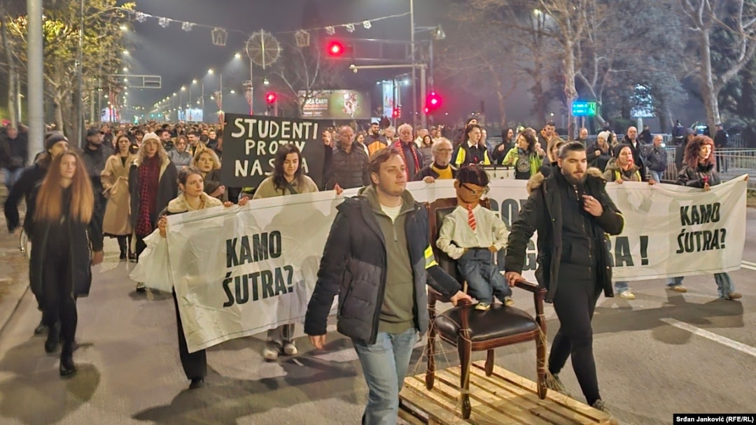Students led protests in Podgorica over the government's response to a deadly mass shooting in Cetinje, on January 25.