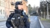 Swedish police guard the Israeli Embassy in Stockholm.