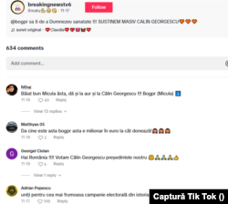 Comentarii la live-ul de donații pentru campania lui Călin Georgescu.