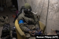 A May 2024 file photo of a Ukrainian first-person-view drone pilot in the Kharkiv region.