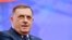 Bosnian Serb leader Milorad Dodik addresses his supporters during a rally organized on the eve ofa court verdict for him in Banja Luka, on February 25, 2025.