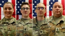 Combination photo released by the US Army Reserve shows Sergeant 1st Class Nicole Amor; Sergent Declan Coady; Captain Cody Khork; and Sergeant 1st Class Noah Tietjens, who died on March 1 in Kuwait at the Port of Shuaiba.