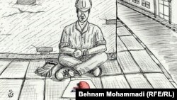 Eýran. Böwregini satýan işçiniň karikaturasy