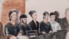 Seen here in a courtroom sketch, Dilkhayot Kasimov (fifth from left) is the latest member of a group of conspirators to be sentenced to more than a decade-long prison term.