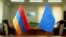 Armenia - Armenian and European Union flags displayed during negotiations in Yerevan, 4Nov2015.