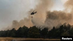 Helikopter gasi požar kod sela Grebanac nedaleko od Deliblatske peščare, 20. avgust 2026. 