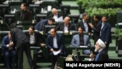 Iranian president Hassan Rouhani, speaking in a session of parliament to get approval for his last two ministrial, on Sunday October 29, 2017.