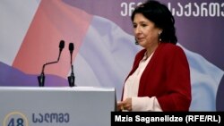 Վրաստան - Սալոմե Զուրաբիշվիլին Թբիլիսիում ճեպազրույցի ժամանակ, 30-ը հոկտեմբերի, 2018թ․