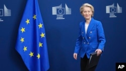 European Commission President Ursula von der Leyen arrives to present her defense boost plan in Brussels on March 4.