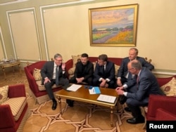 European leaders join Zelenskyy for a phone call with US President Trump in Kyiv on May 10.