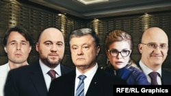 У фракції «Слуга народу» лідером за кількістю задекларованої готівки виявився депутат Воронько (крайній ліворуч), у ОПЗЖ – Столар (другий ліворуч), у ЄС – Порошенко (по центру), у фракції «Батьківщина» – Тимошенко (друга праворуч), а у фракції «Голос» – Макаров (перший праворуч)