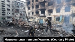 The aftermath of the Russian attack on the city of Dobropillya in the Donetsk region of Ukraine on March 8.