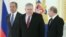 Russia's Foreign Minister Sergei Lavrov, (left), U.S. Ambassador to Russia John Tefft (center), and Russian President Vladimir Putin at a ceremony for the presentation of credentials by foreign ambassadors in Moscow. 