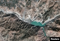 A satellite view shows reduced water level in the Latian Dam, in Lavasan, Iran, November 3.