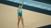 Romania's Ana Barbosu waves after competing her artistic gymnastics floor exercise final at the Bercy Arena in Paris on August 5.