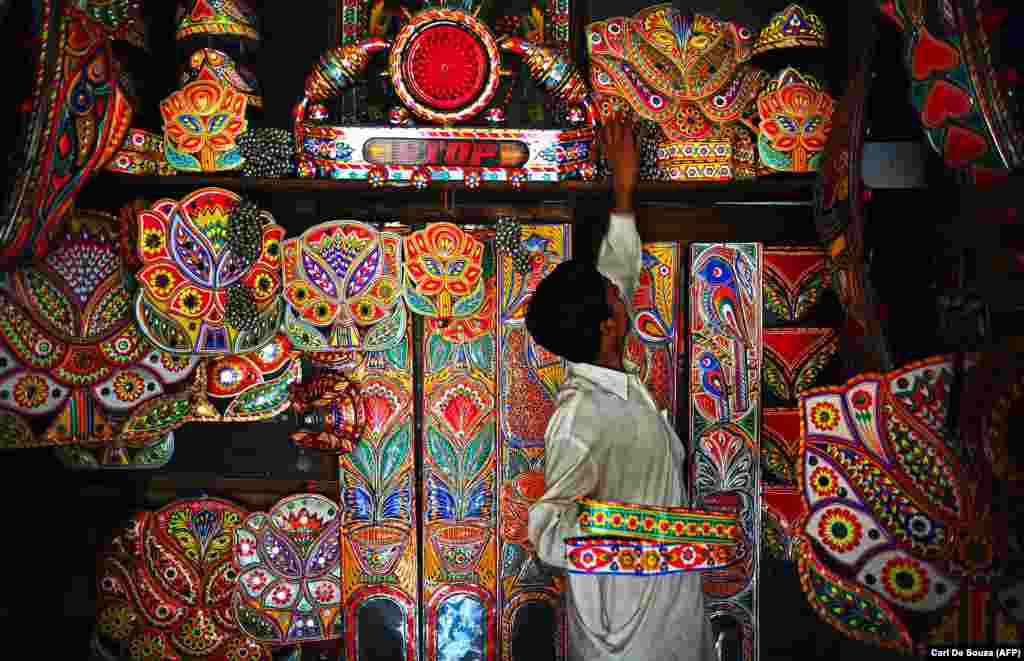 Premade decorations for sale in Rawalpindi, where truck decoration is big business.