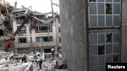 A building in central Tehran is in ruins following an air strike on March 27.