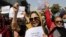 Women gather to demand their rights under Taliban rule during a protest in Kabul on September 3.