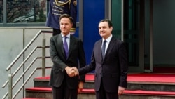 Shefi i NATO-s, Mark Rutte, dhe kryeministri i Kosovës, Albin Kurti - tani në detyrë - në Prishtinë. Mars, 2025.