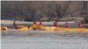 Moldova, Workers on the Dniester River are working to capture pollutants that have reached the river from Ukraine, March 12, 2026