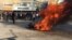 Iranian protesters in Isfahan set fire to a motorbike, most probably belonging to riot police. November 16, 2019