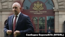 Колаж със снимка на Румен Радев на фона на сградата на президентството