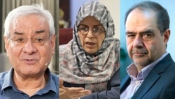 Iranian reformists Ebrahim Asqarzadeh (left), Azar Mansuri (center), and Mohsen Aminzadeh have been arrested. (composite file photo)