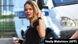 Veronika Nikulshina was one of a number of Pussy Riot members who were given a jail sentence for briefly interrupting last year's World Cup final in Moscow. (file photo)