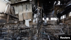 Сгоревшие помещения колонии в Еленовке, где находились украинские военнопленные