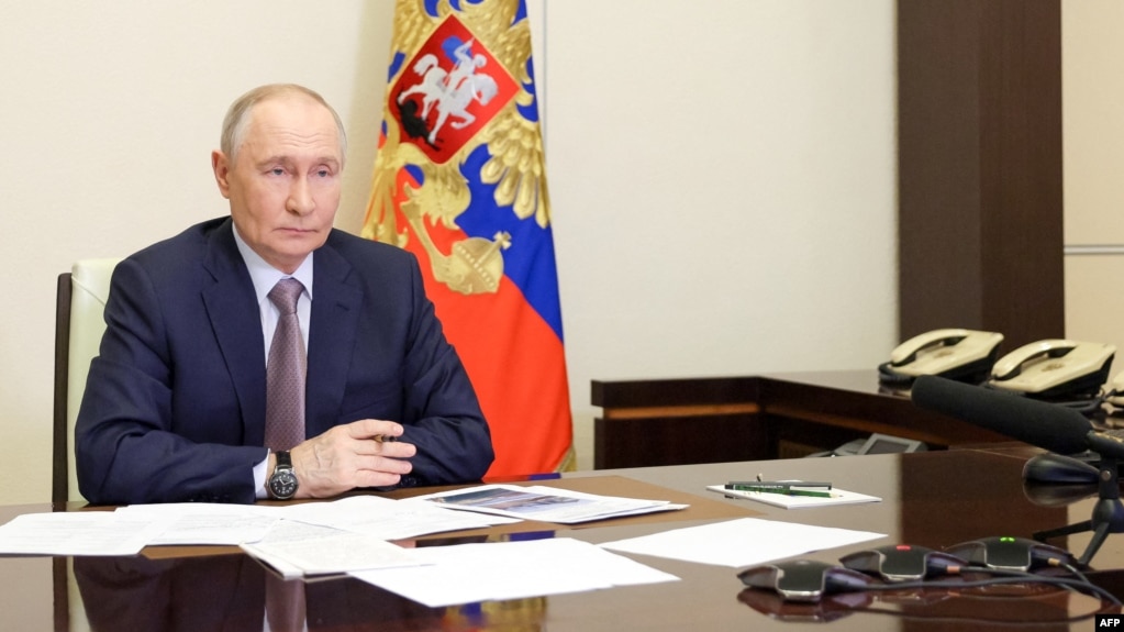 Очільник Росії Путін бере участь у відеоконференції із членами уряду. Ново-Огарьово під Москвою. 18 березня 2026 року