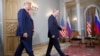 U.S. President Donald Trump and Russian President Vladimir Putin walk into a one-on-one-meeting at the Presidential Palace in Helsinki in July 2018, during Trump's first term.